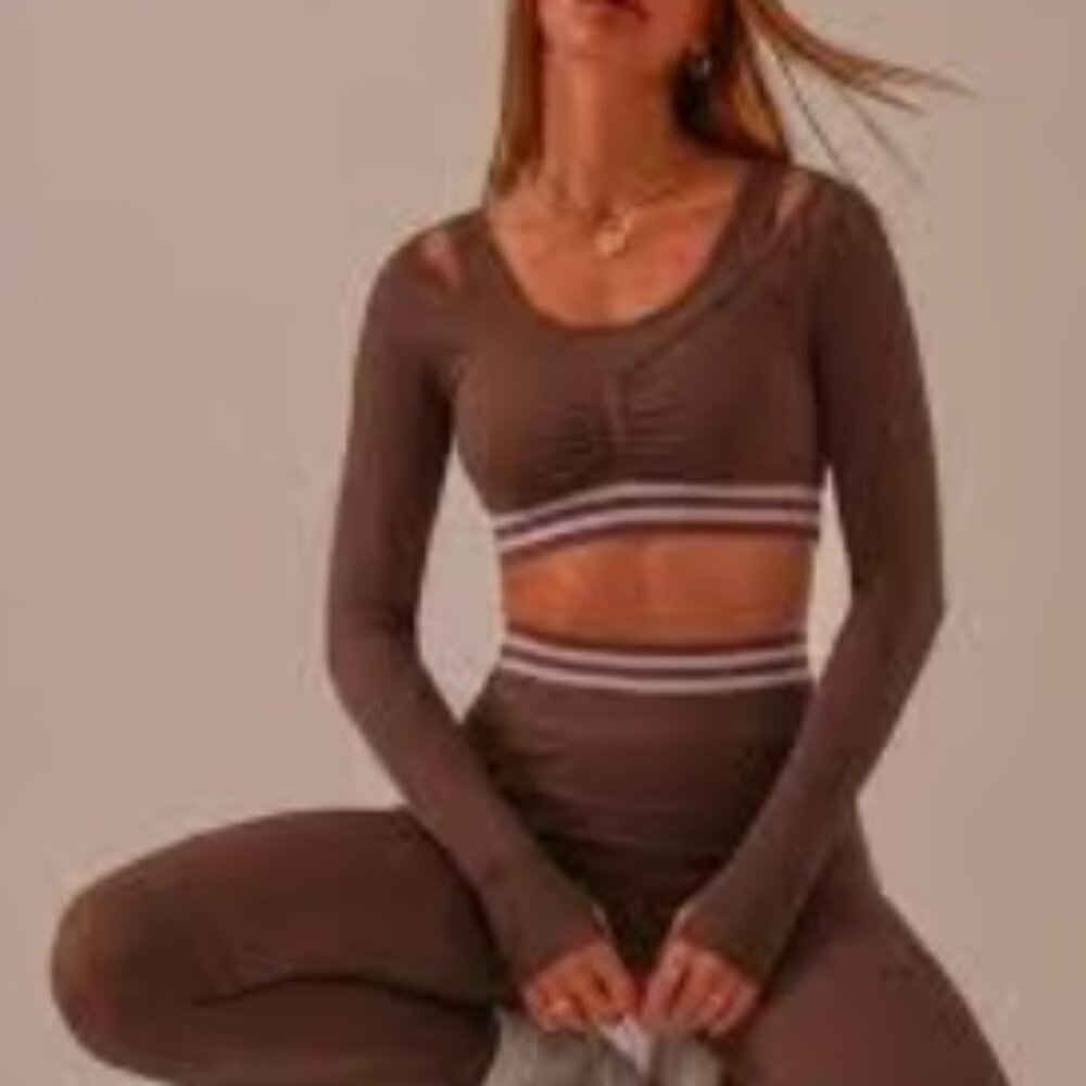 Seamless Leggings and Seamless Long Sleeve Crop Top Matching Set